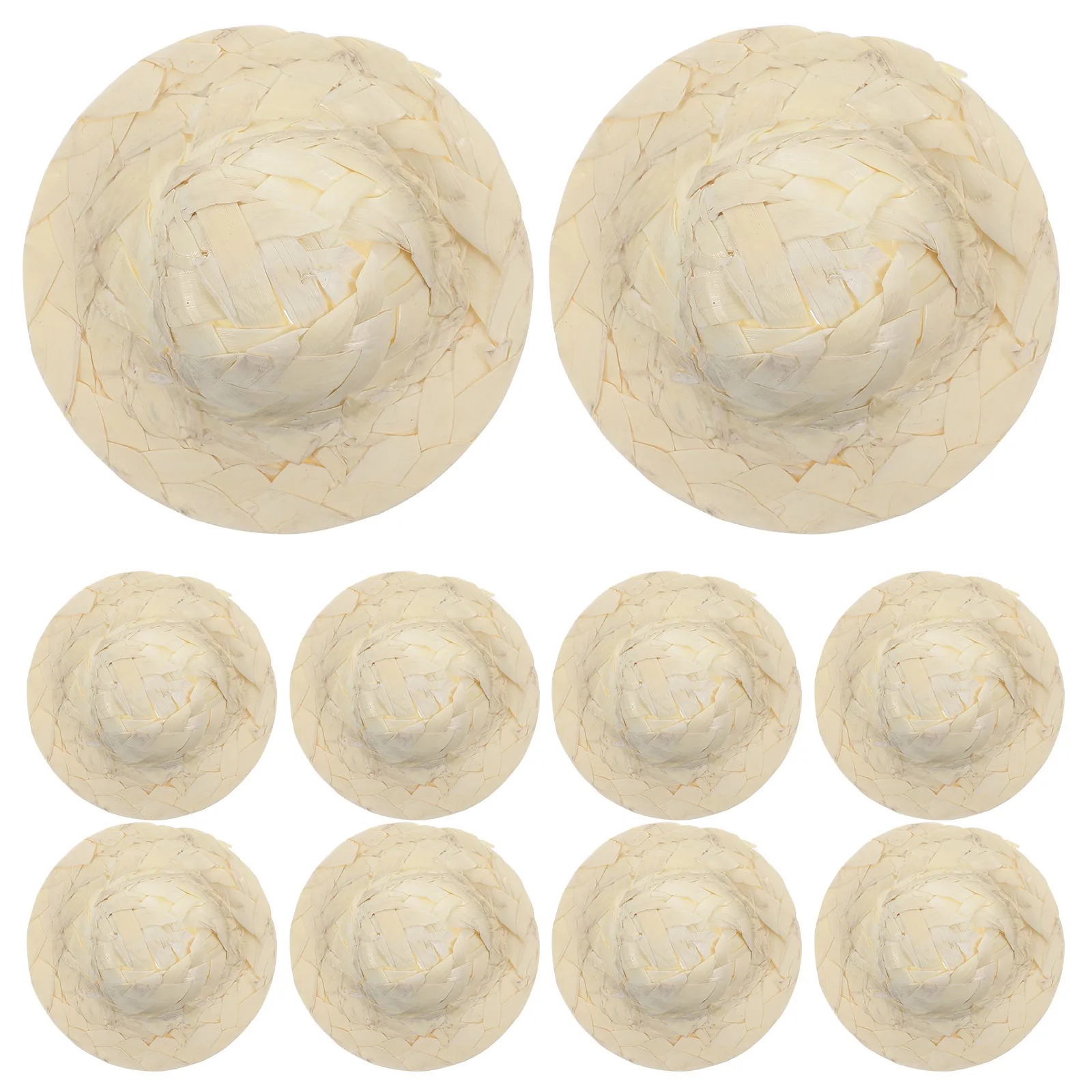 10Pcs Mini Straw Hats Tiny Woven Caps Home Decor School Project Photo Prop Accessory Mini Straw Hats Woven Hat Ornament