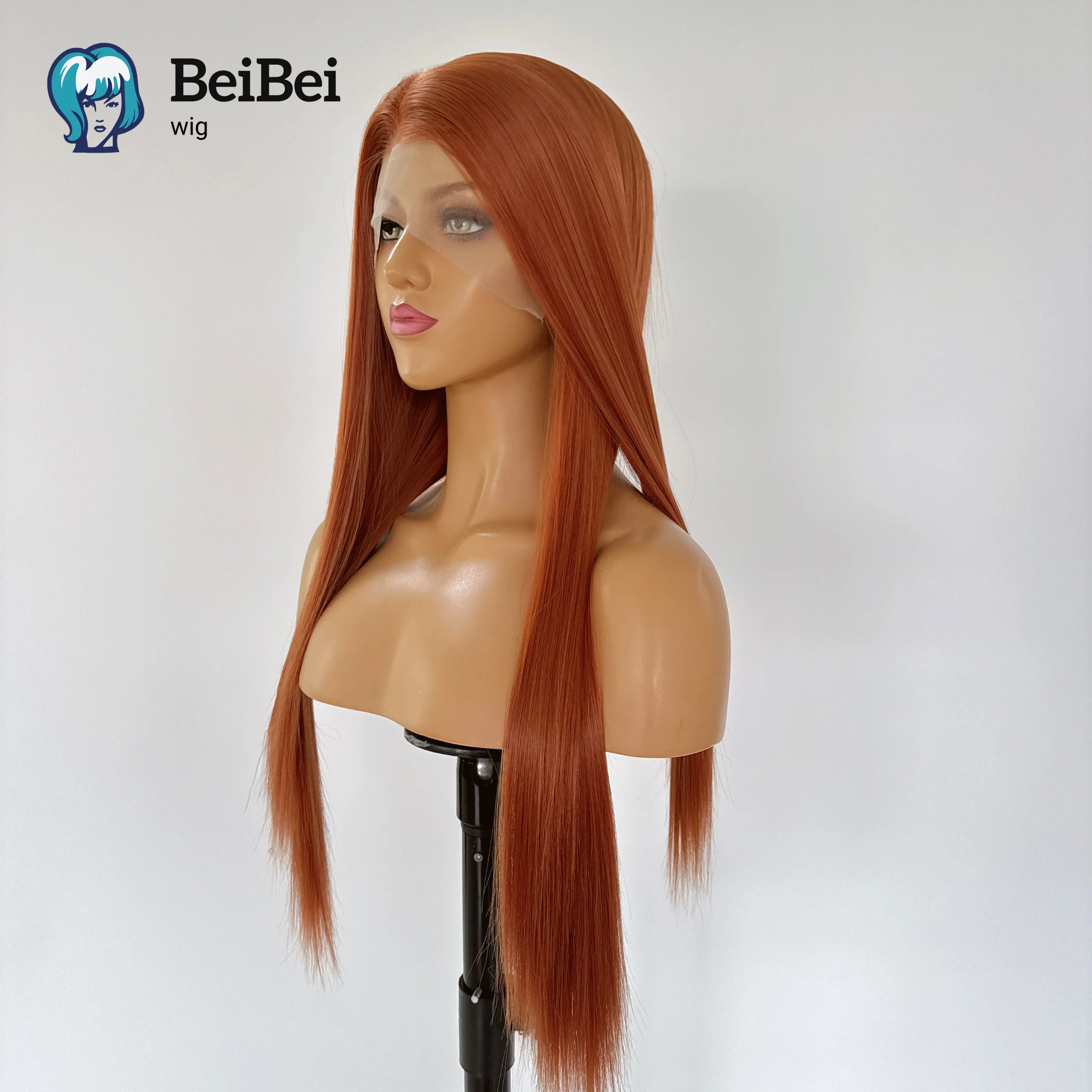 Wig Renda Depan Oranye Tua untuk Wanita 26 Inci HD Panjang Lurus 13*4 Renda Frontal Alami Sintetis Kualitas Tinggi untuk Cosplay