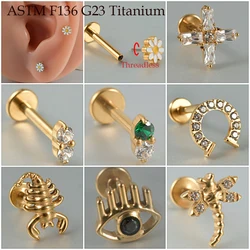 1PC G23 Titanium Dragonfly Scorpion Eye Cz Labret Lip Stud Ear Cartilage Tragus Helix Earring Daith Lobe Piercing Body Jewelry
