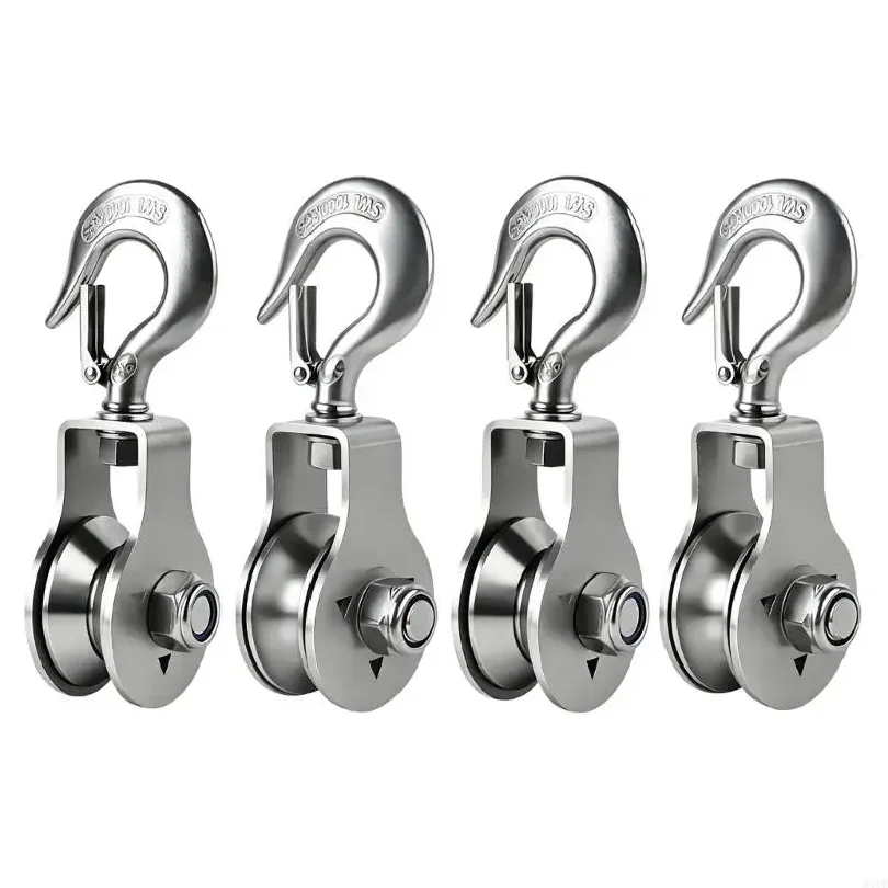 Stainless Steel Hook Pulley Single Wheel Hanging Guide Hardware with Top Hook for Sliding Door Track and Rope Direction M4YD
