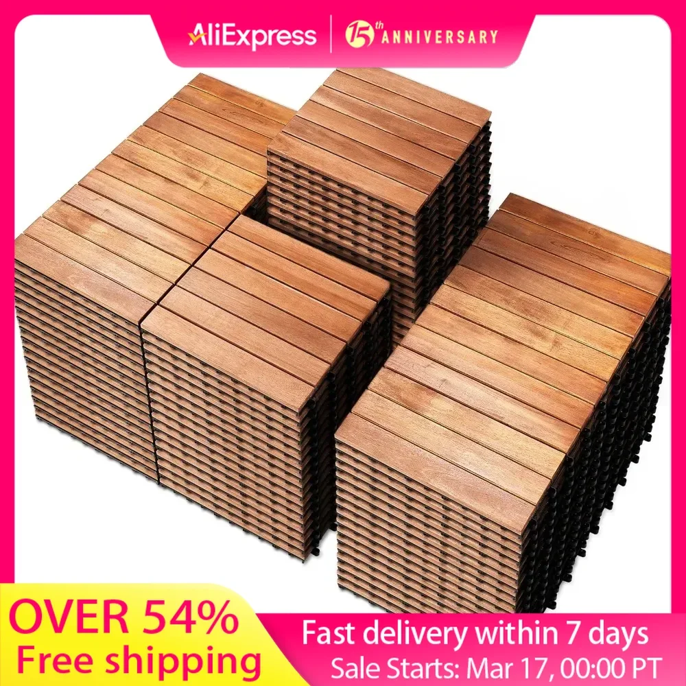 Garden flooring, solid Acacia Wood interlocking terrace deck -12 x 12 indoor and outdoor waterproofing, flooring