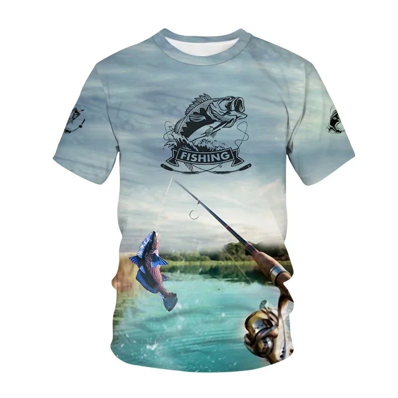 Fashion New Deep Sea Fishing 3D Printed T-shirt Outdoor Fisherman O Neck Short-sleeved Y2k Shirt Men\'s and Women\'s Hunting Tops