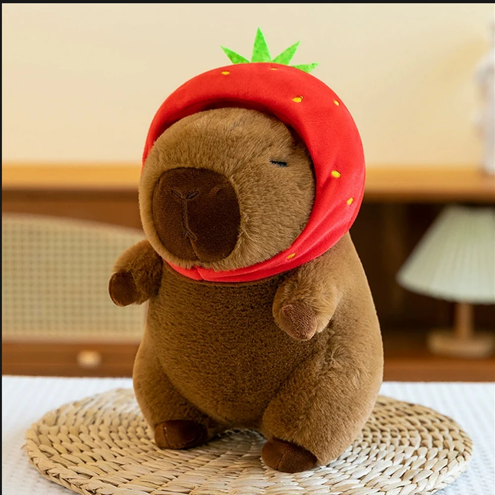 Lindo capibara de peluche de juguete kawaii lindo capibara con bolsa de tortuga gorro de fresa animales de peluche regalo para niños decoración del hogar