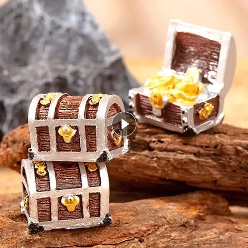 1-4Pcs Simulation Treasure Chest Box,Antique Creative Resin Fish Tank Landscape Coins Case Figurines Craft Aquarium Ornaments
