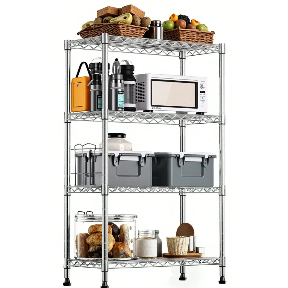 Garage Shelving Storage Shelf Shelves 1000 Lbs Kitchen Organization Storage Wire Shelf 4Tier Chrome Adjustable Utility Shelving