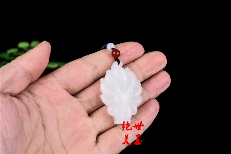 Natural White Jade Seven-tailed fox Pendant Necklace Charm Jewellery Fashion Accessories Hand-Carved Men woman Luck Amulet Gifts