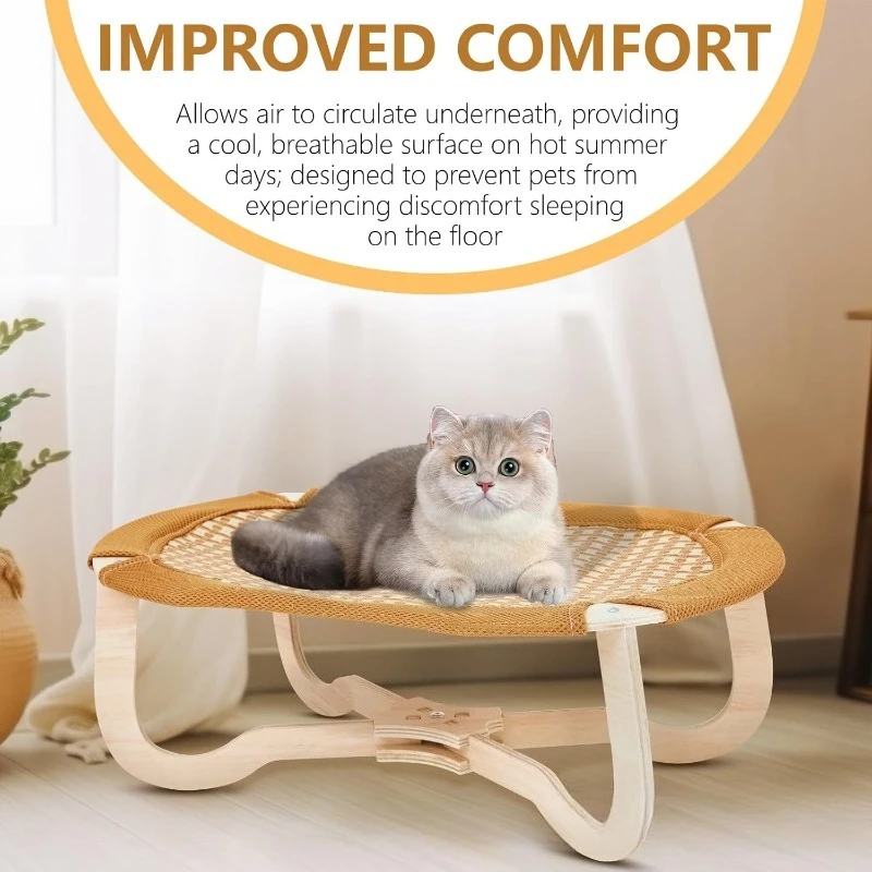Rounded-corner camp bed, cold feeling rattan bed, removable and washable, breathable and comfortable cat kennel