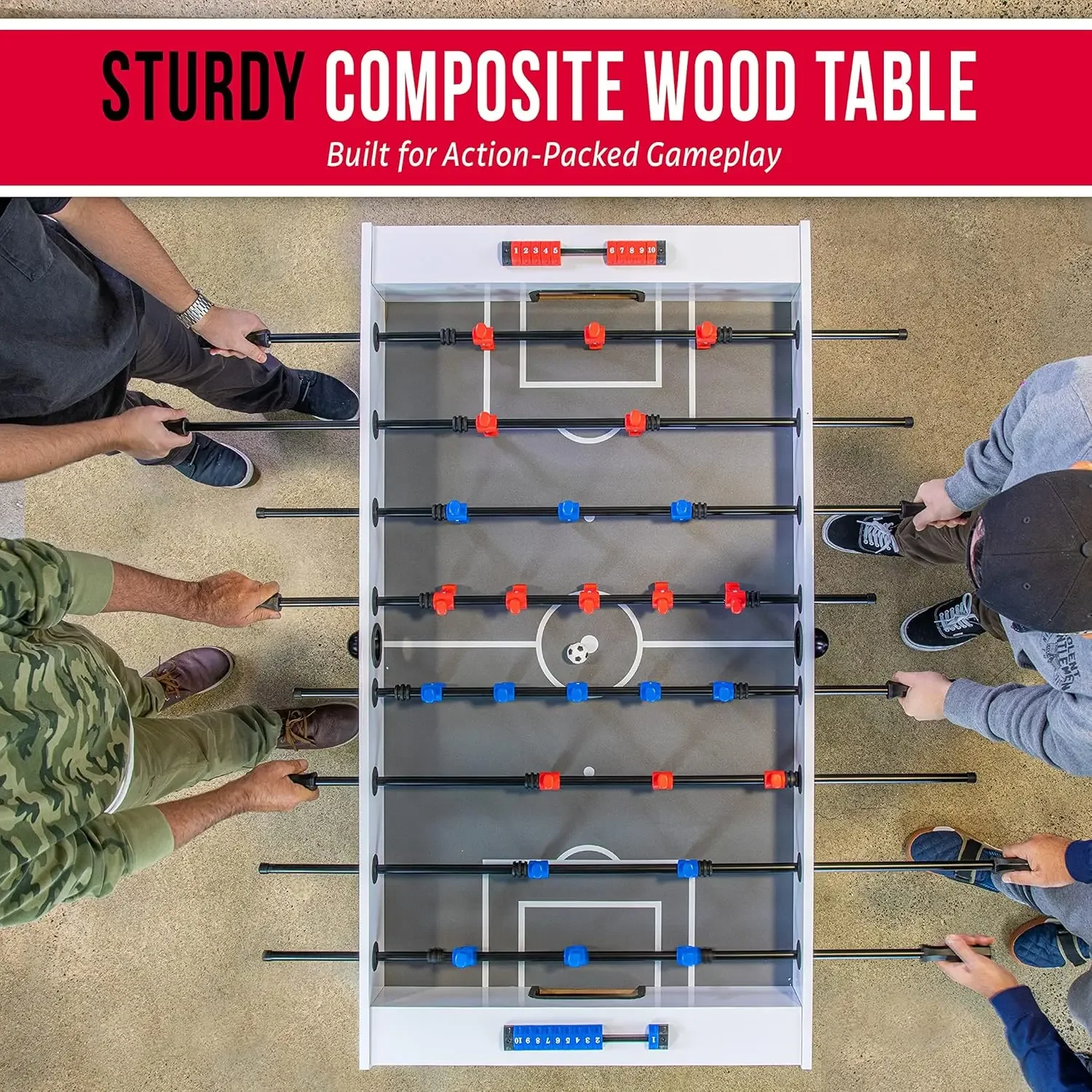 طاولة كرة قدم كاملة الحجم مقاس 54 بوصة - تتضمن 4 كرات وحاملات أكواب - أسود أو بلوط أو أبيض