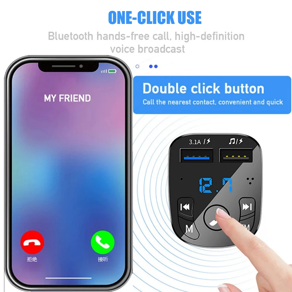 Car Mp3 Player Dual Usb Fast Charger Fm Bluetooth Receiver Bluetooth Compatible 5.0 Fm Transmitter Usb Flash Drive Plug Car Kit