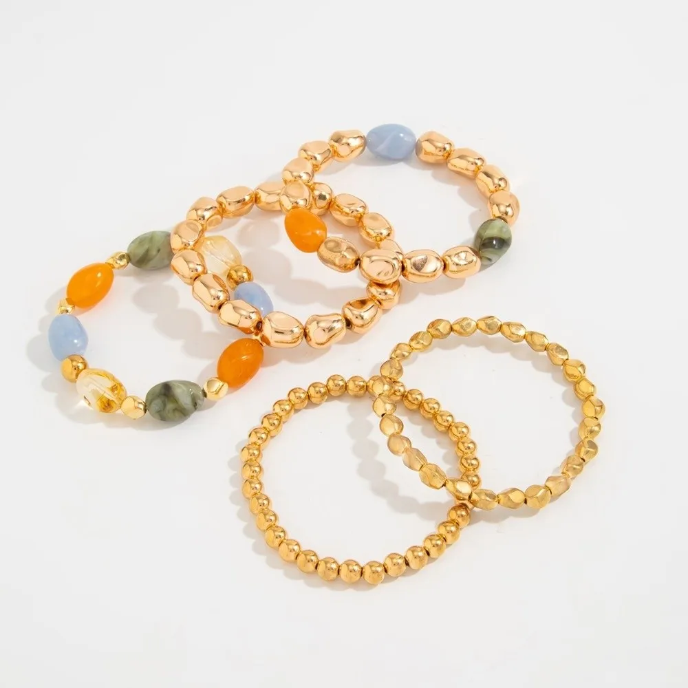 Multi Color Resin Bead Bracelet Irregular Shape Gradient Hue Elastic Cord Bracelet Stackable Design Elastic Cord