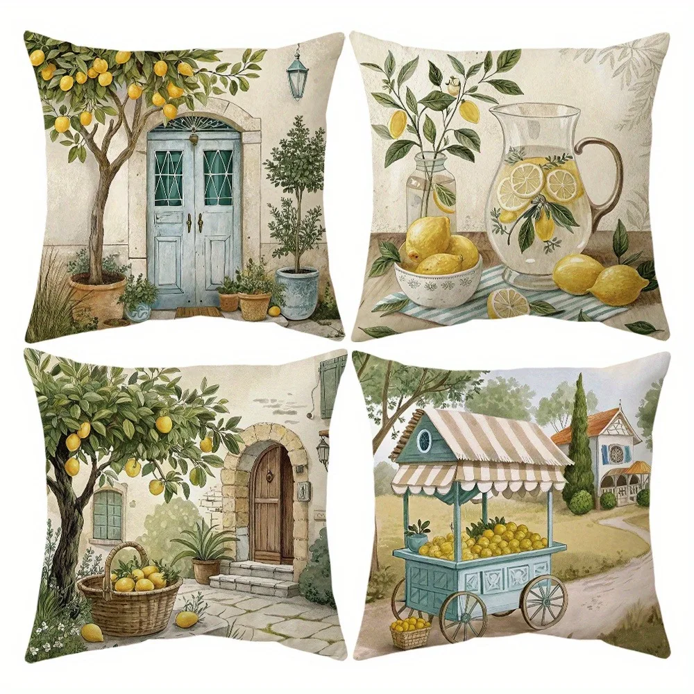 Short Plush Material Pillowcase Refreshing Lemon - Themed Pillow Covers Living Room Sofa Cushion Cover, Soft and Comfortable, Be