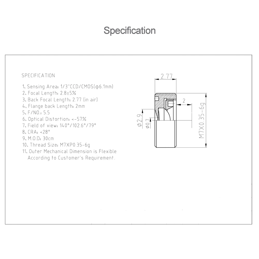 Witrue CCTV Lens M7 2.8MM Pinhole Wide View Angle 140 Degree F5.5 1/3 for Mini Surveillance Security Cameras