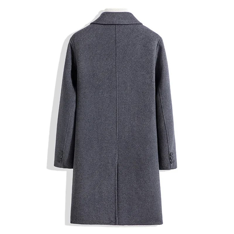 2022 New Korean Men's Wool Coat Fashion Single-Breasted Jacket Men Grey Cashmere Coat