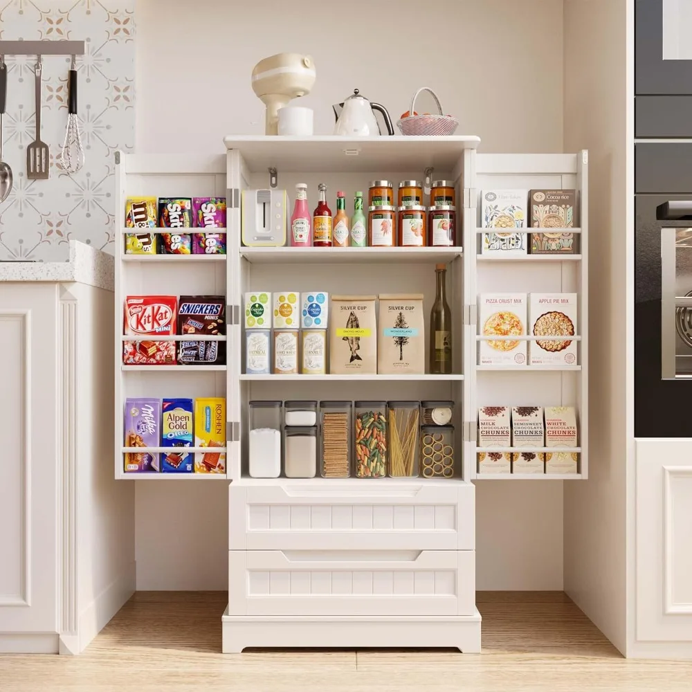 Kitchen Pantry Storage Cabinet with Drawers Freestanding Bathroom with Doors and Shelves, Sturdy and Safe, Cupboard