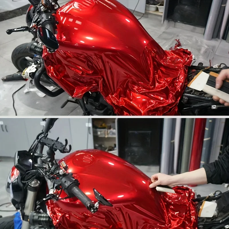 Ultra Glossy Candy Red Metallic Vinyl Wrap Film Self Adhesive Car Motorcycle Decoration Sticker Decal With Air Release view 3