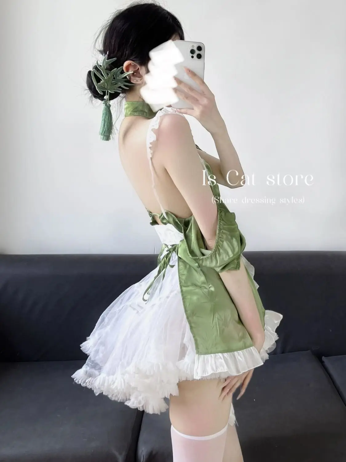 Giappone Lolita Green Mini Dress Valentine Sexy Tank Sweet Top Buckle colletto in piedi cameriera abito corto uniforme elegante Hot Sexy