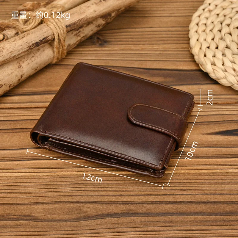 Unisex Tri-Fold Short Leather Wallet with Coin Pocket Multiple Card Slots Black Brown Genuine Cowhide Billfold for Men & Women