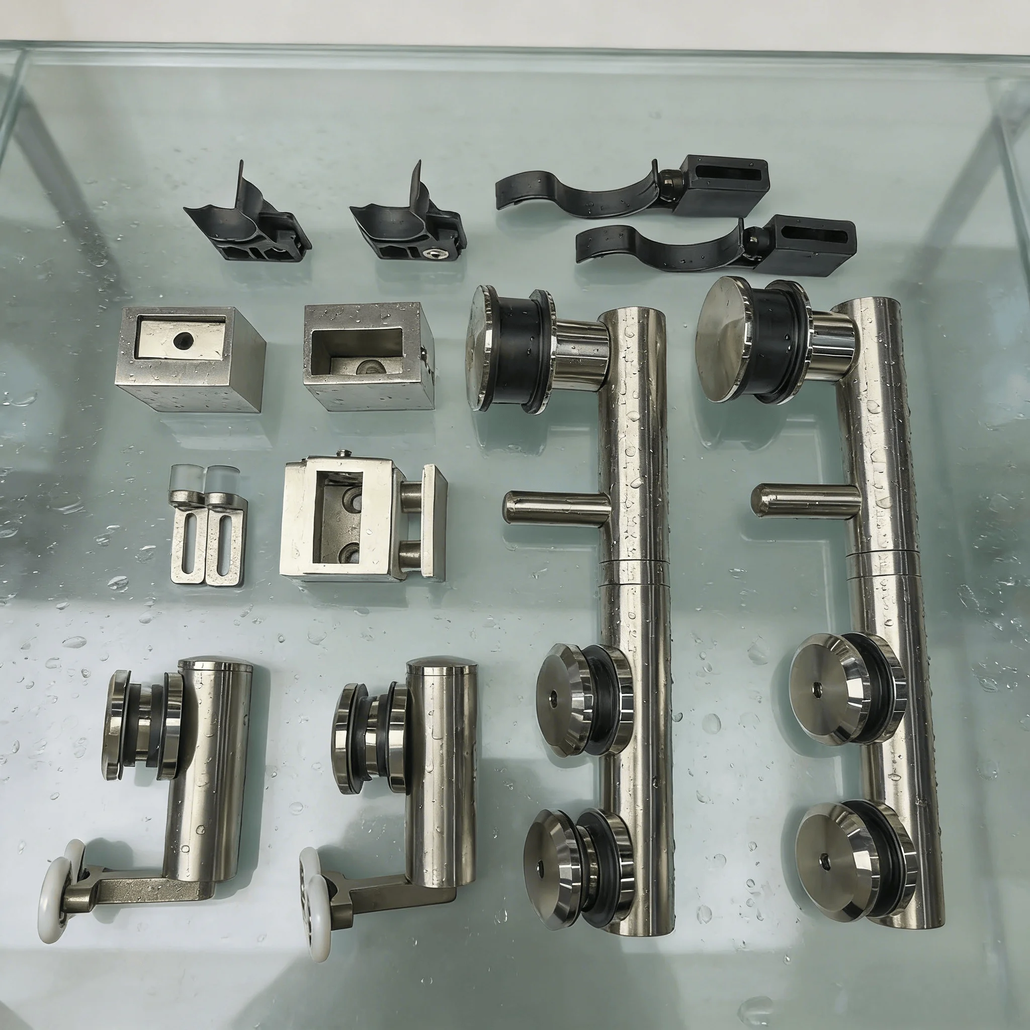 Satin Polish Shower Door System Small Shower Room Door Hardware Kits with Inside Sliding and Double Side Track and Rails QW-209