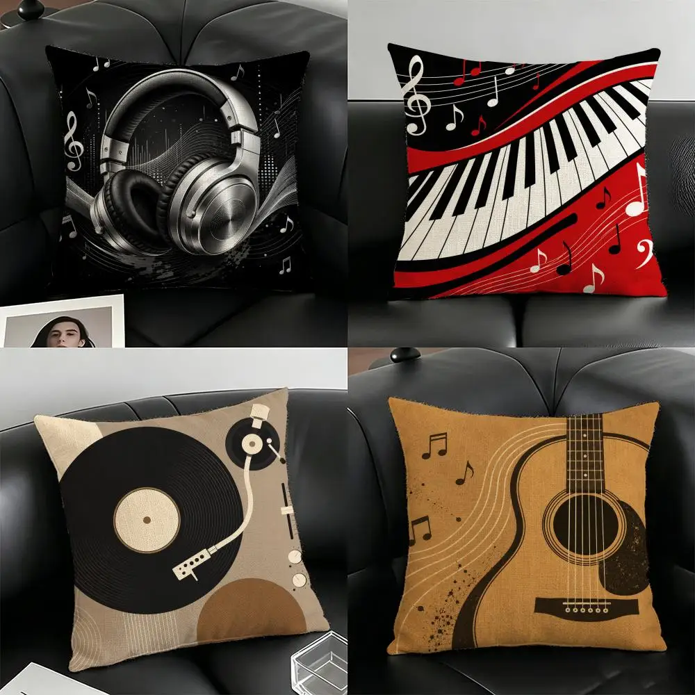Retro Speaker Piano Rock Black White Cushion Cover Natural Linen Organic Fabric Double-Sided Printing Breathable For Home Decor