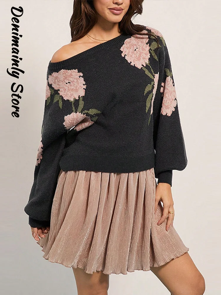 Fashion Women's Jacquard Knit Sweater Loose O-neck Long Sleeve Elastic Hem Female Pullover 2026 Autumn Lady All-match Knitwear