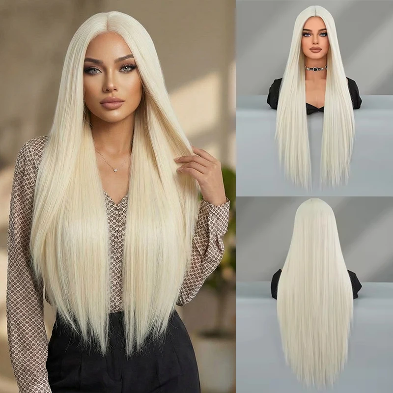 

Длинные синтетические парики блондинки с эффектом омбре, средняя часть, натуральные длинные прямые многослойные парики для женщин, вечерние, Хэллоуин, косплей, повседневная одежда