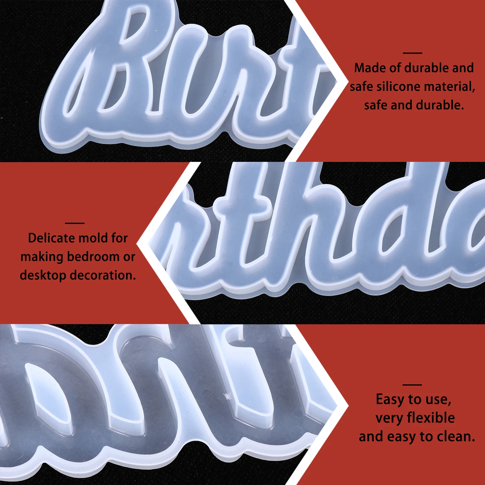 

Crystal Epoxy Mold Silicone Word Shape DIY Art Molds Flexible Ornament Clay Easy Use Portable Safe Durable