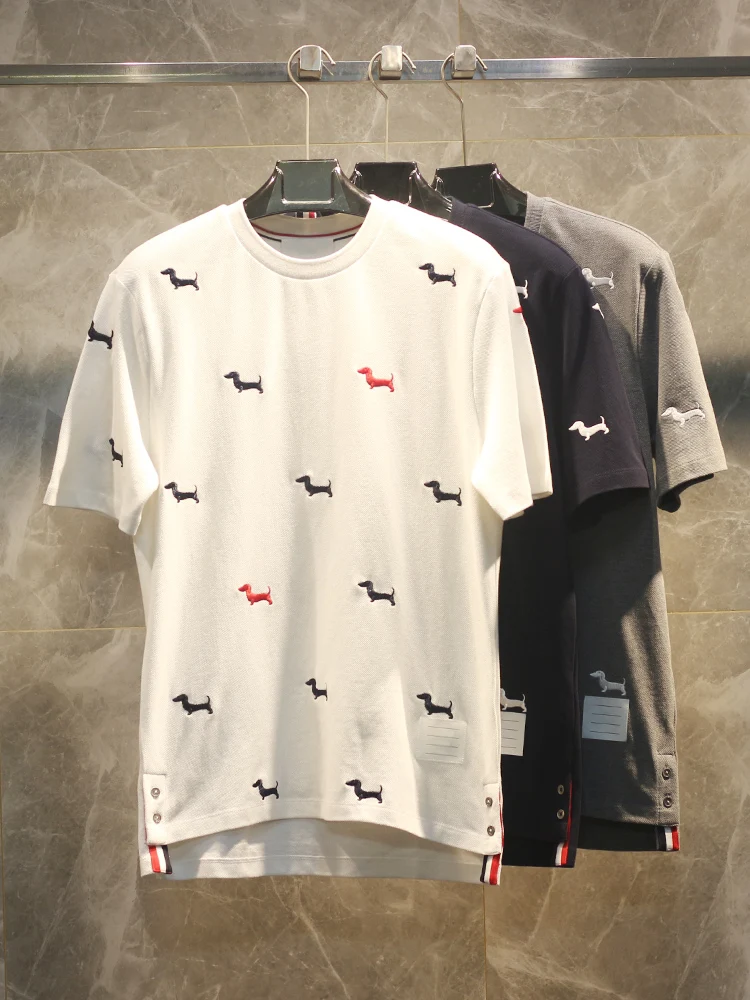

Новая летняя мужская футболка премиум-класса с вышивкой собачек, повседневная, из хлопка пике, дышащая, с коротким рукавом
