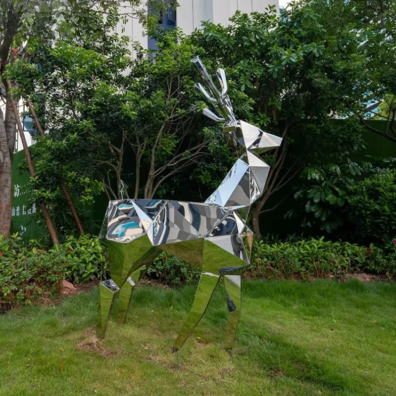 

Stainless steel geometric deer sculpture metal crafts outdoor garden decoration
