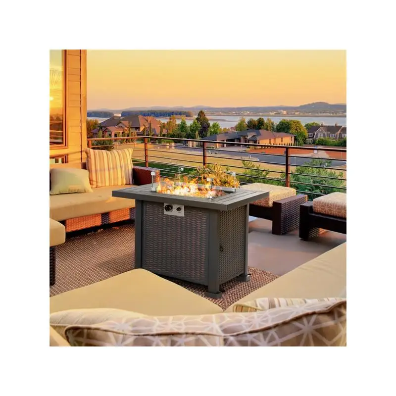 

Стол для костра на открытом воздухе, прямоугольный дизайн для патио, сада, наружного отопления, идеально подходит для размера и собраний, прочный и