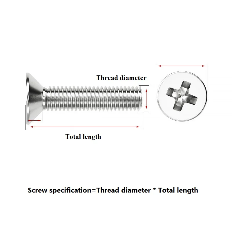 304 Stainless Steel Cross Flat Countersunk Head Screw 500h Passivation Salt Spray Cross Recessed Bolt M3 M4 M5 M6 M8