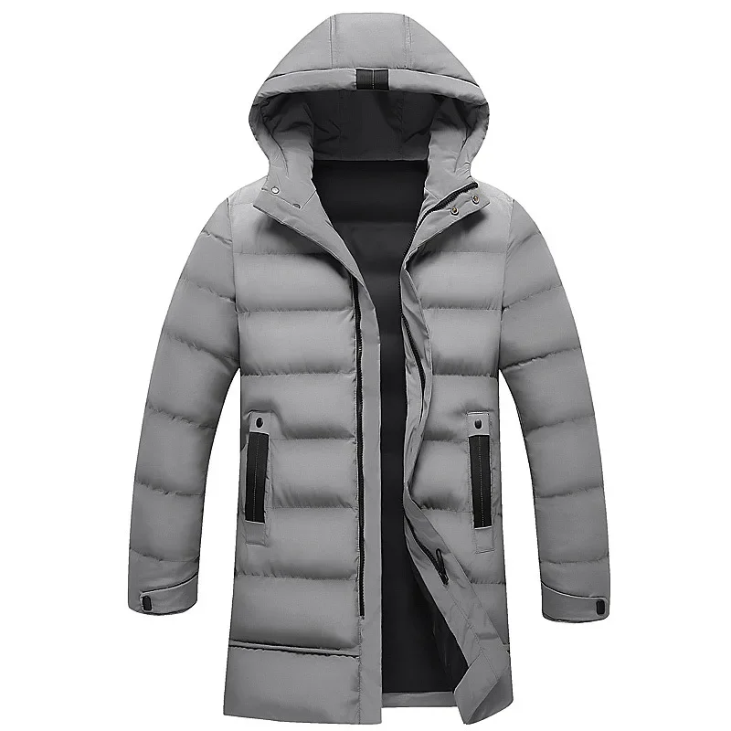 Winter Fashion Man Down Jacket Thicken Solid Color Hooded Male Outerwear Cold-proof Mid Length Long Sleeve Zipper Men Coat