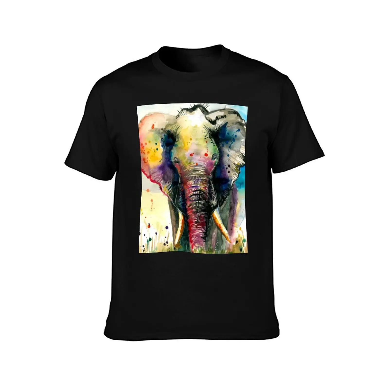 The Rainbow Majestic Elephant Watercolour - XXL Format T-Shirt Running Gym Short Sleeve Sports Tee T-Shirt