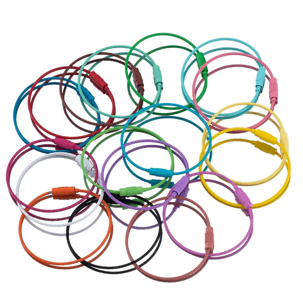 20pcs Colorful Iron Wire Keychain Ring Key Keyring Circle Rope Cable Loop Outdoor Camp Luggage Tag Screw Lock Gadget