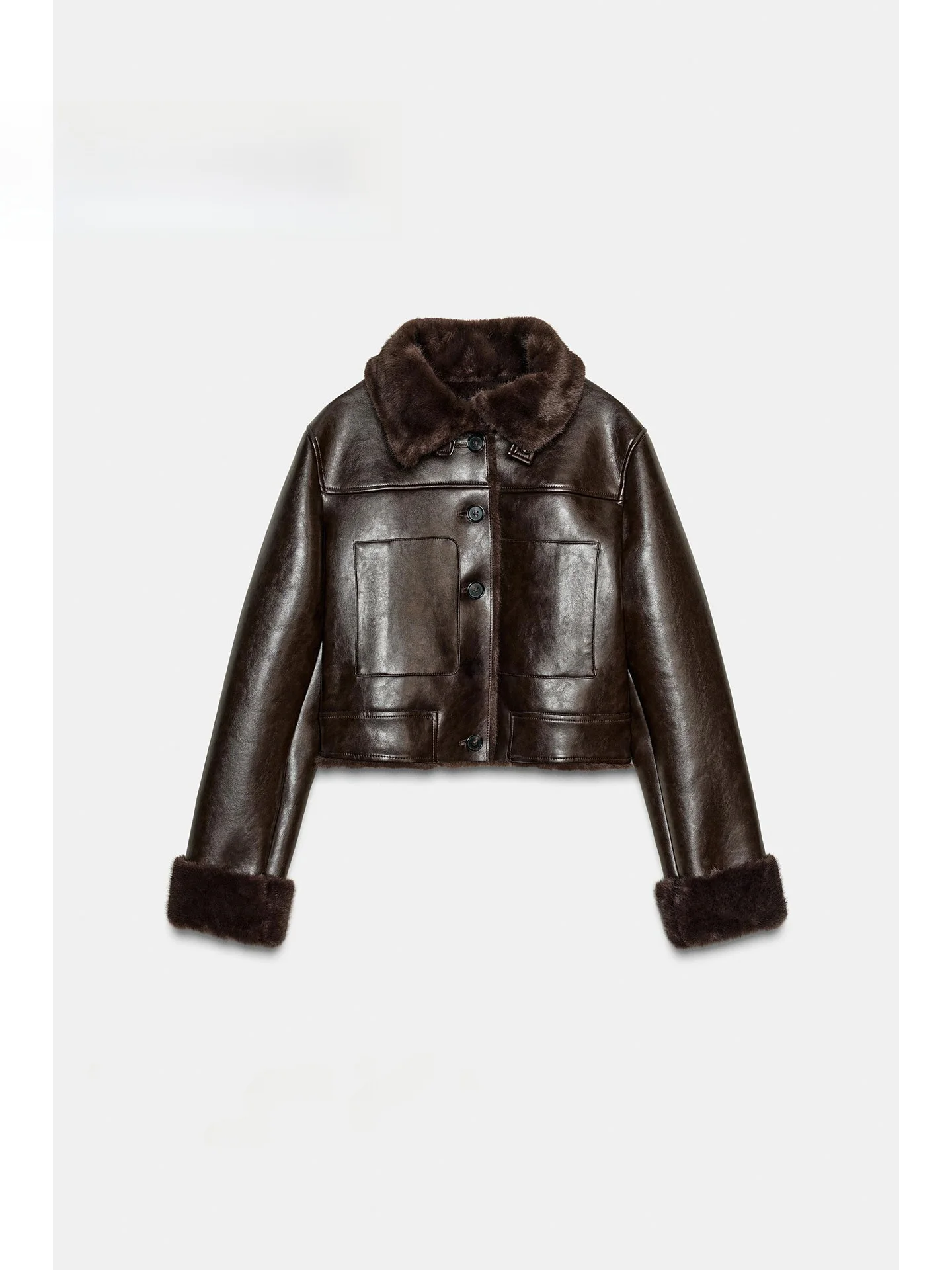 

Double-Sided American Sle Faionable Artificial Fur Effect Jaet Thi Outerwear Spring 2026 Casual Long Sve ort Coa...