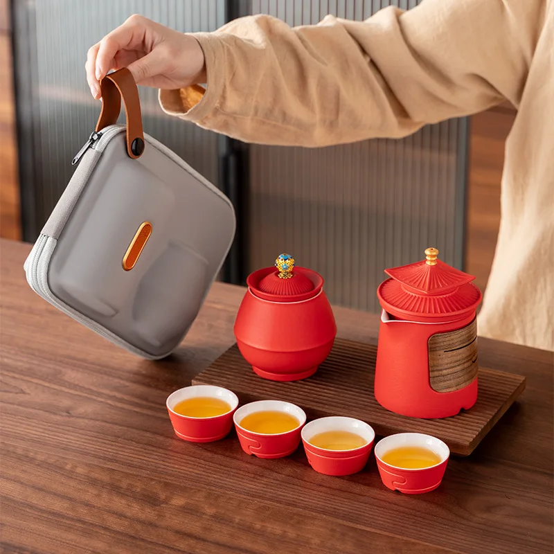 HYS merchandise suet jade travel tea set, one pot and four cups, free leadership business commemorative high-end souvenir gifts