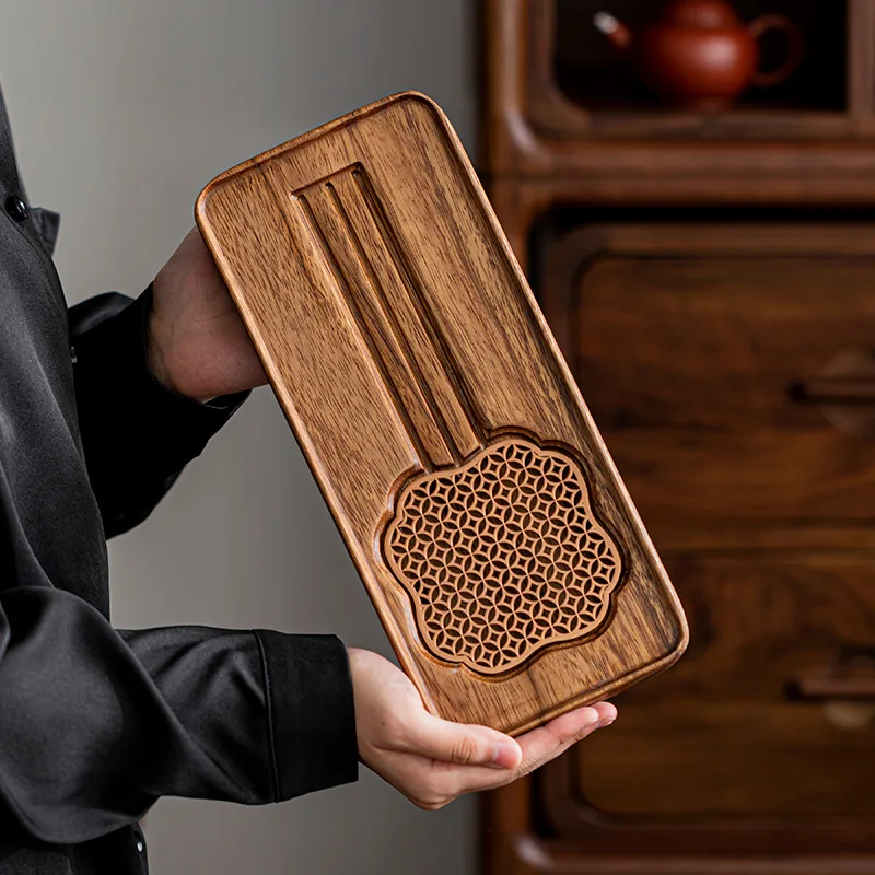 Walnut dry brewing tea tray, whole solid wood new Chinese-style living room office simple light luxury tea set tea tray