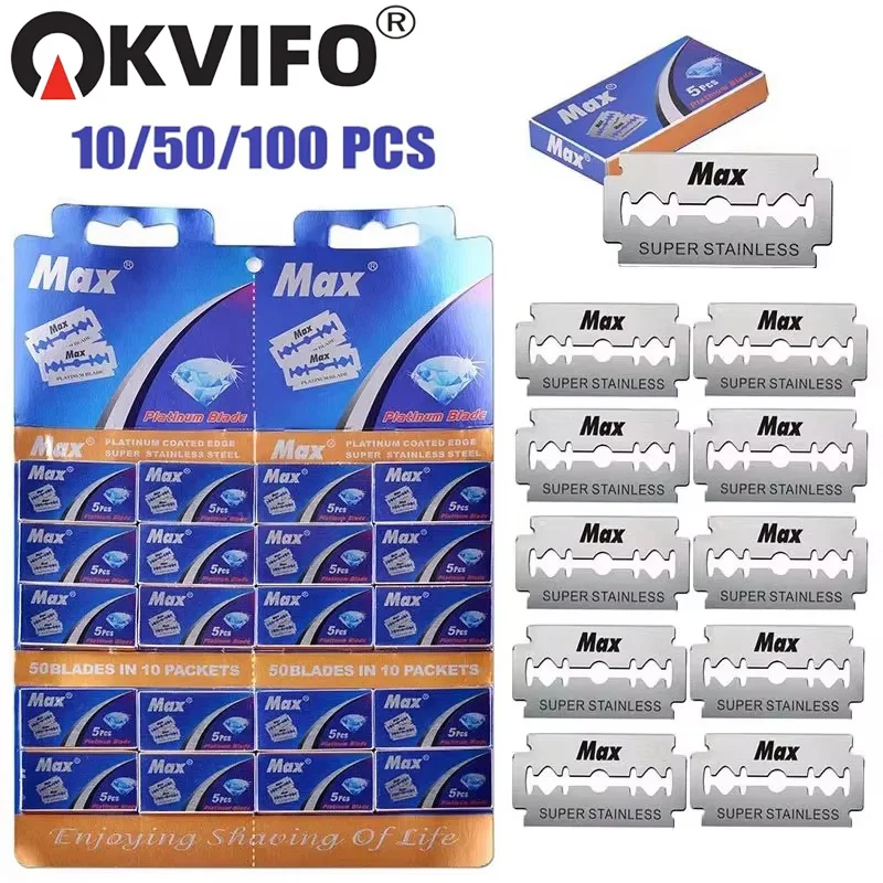 KVIFO MAX 10/50/100 PCS Stainless steel razor blade old-fashioned manual double-sided razor blade hairdressing barber shop tools