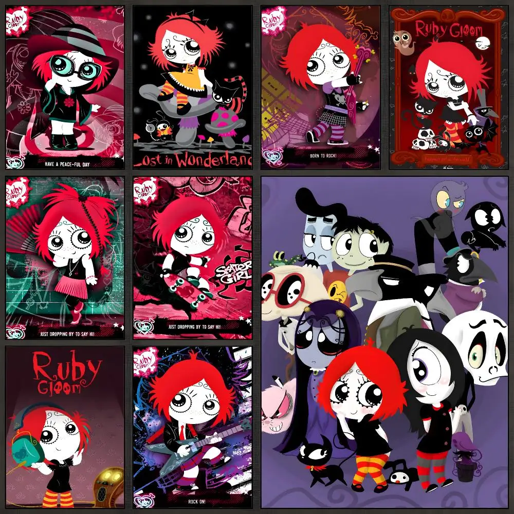 Cartoon Ruby Gloom Skull Boy Misery Poster Peel And Stick Wall Art PP Waterproof HD Bedroom Living Room Home Decor Gift