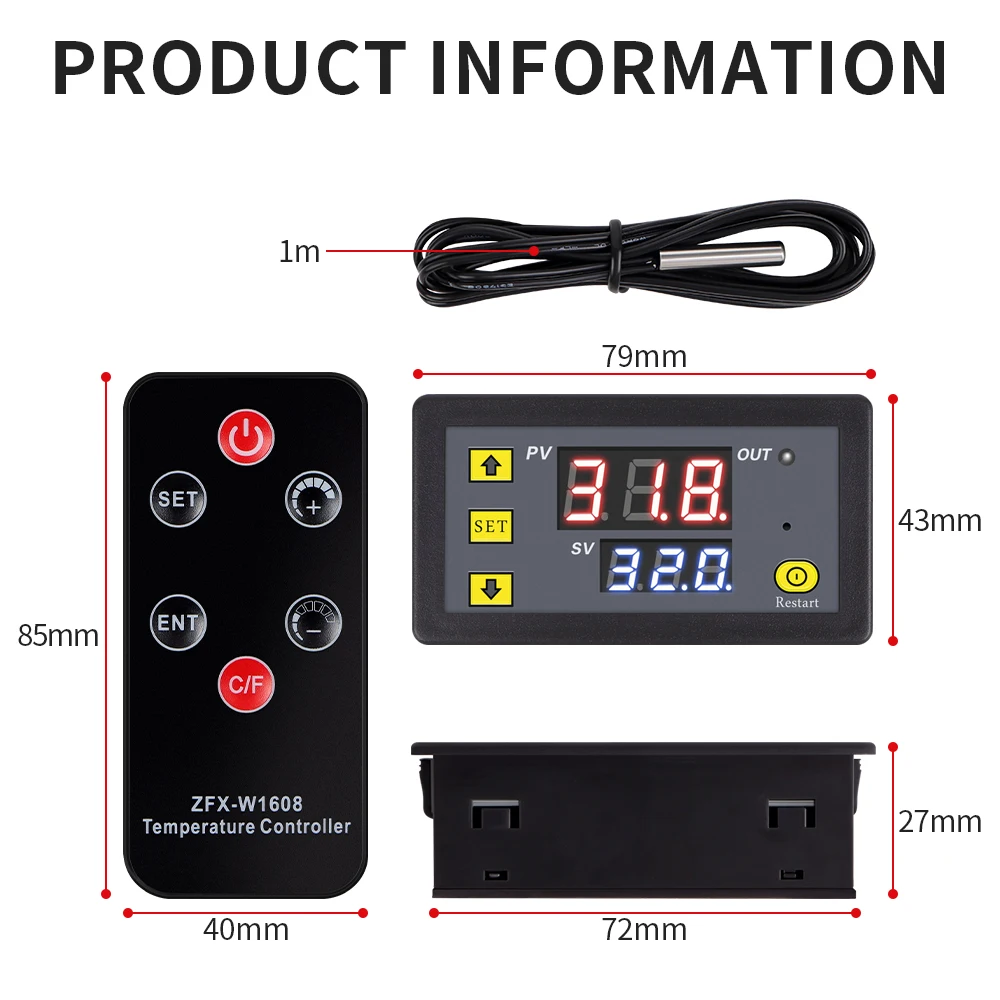 DC 12V Digital Temperature Controller with Remote Control NTC Sensor Thermostat Regulator for Refrigerator Indoor Freezer