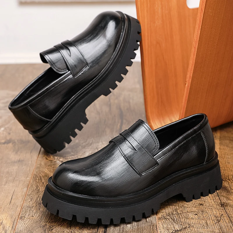 

Мужские лоферы, однотонные, на толстой подошве, увеличивающие рост, деловая повседневная мужская обувь, классический универсальный стиль