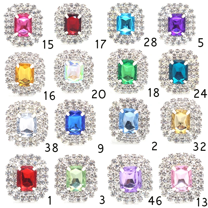 5PCS19 * 17mm square double row claw diamond surround stainless steel crystal diamond buckle flat bottom DIY jewelry accessorie