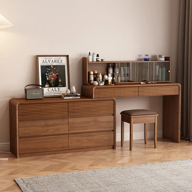 Walnut dresser, makeup table, makeup table, premium feeling, bedroom, small makeup table, chest, integrated storage rack