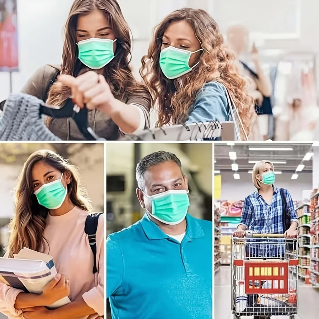 200 قطعة من الأقنعة الواقية للاستعمال مرة واحدة باللون الأخضر النعناعي - 3 طبقات سميكة ومسامية ومريحة، حلقات أذن قابلة للتعديل ووسادات أنف مناسبة بشكل ساخن للاستخدام المنزلي، يمكن شراؤها بكميات كبيرة، لكل #6