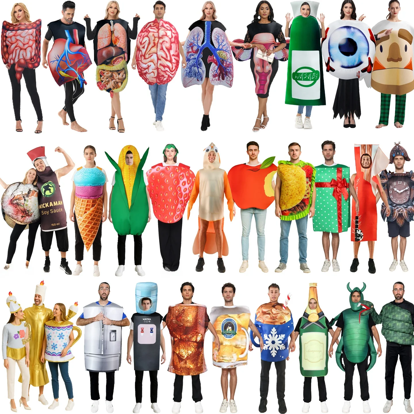 Fsia de loween para Interpretação de Papéis, com Temas de Geladeira igente, Sui, Molho de Soja, Bule de Chá e C...