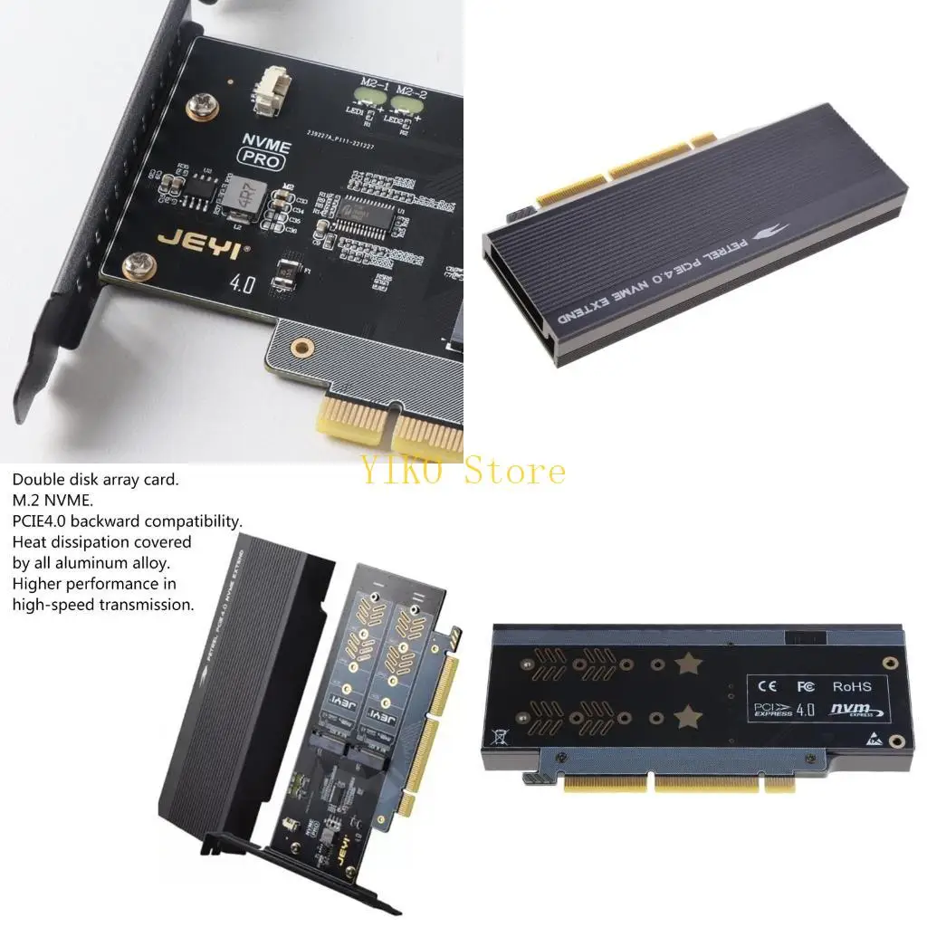 K32C Double Slot M.2 NVMe PCIe Adapter Card Splitter Motherboard Fast Data Transfer PCIe Adapter Card for Desktop PC