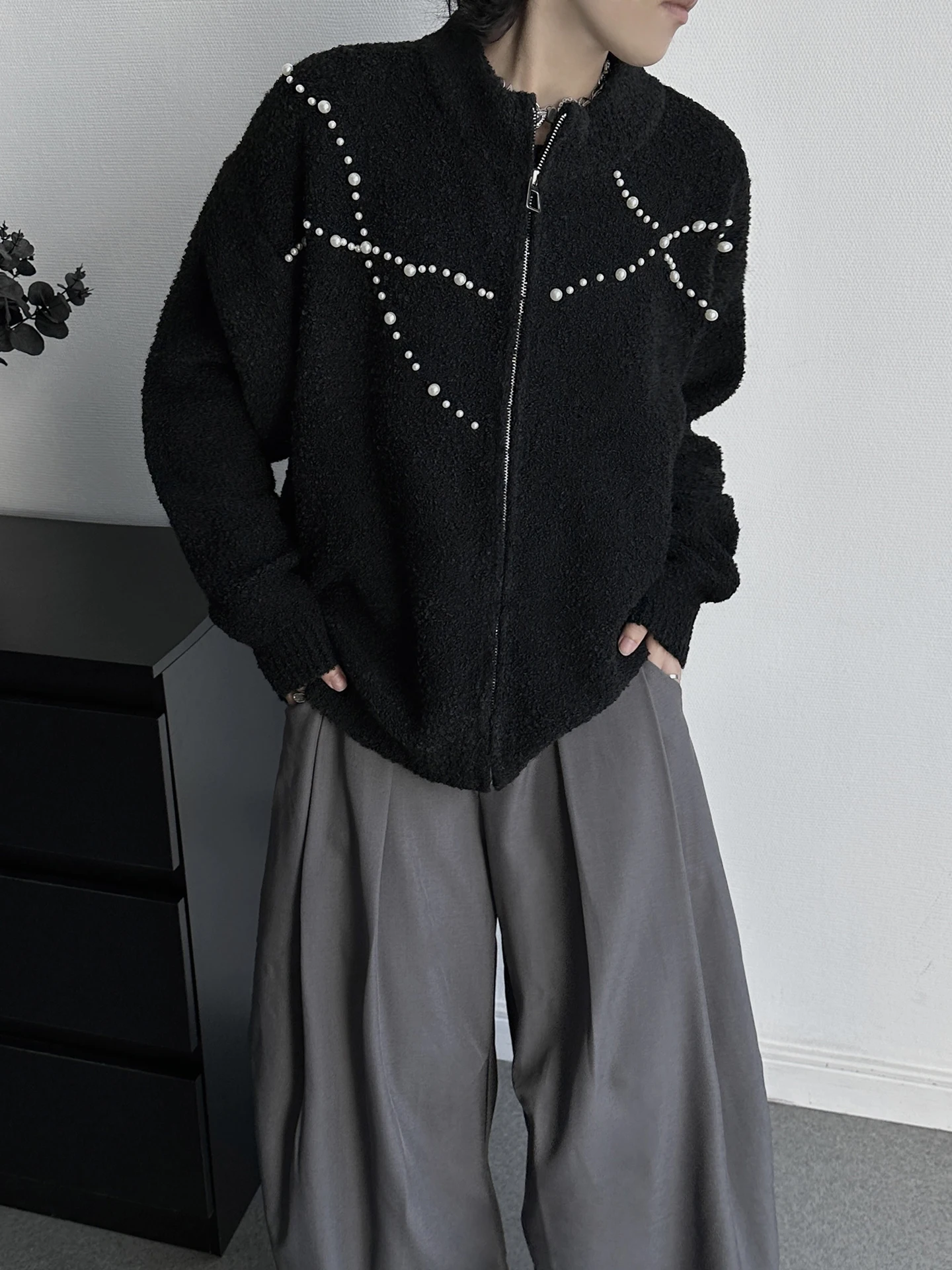 Comfort Knitted Cardigan Jackets Men Women 2025 Autumn Winter New Simple Loose Zipper Sweaters Pearl Decoration Trendy Knitwears