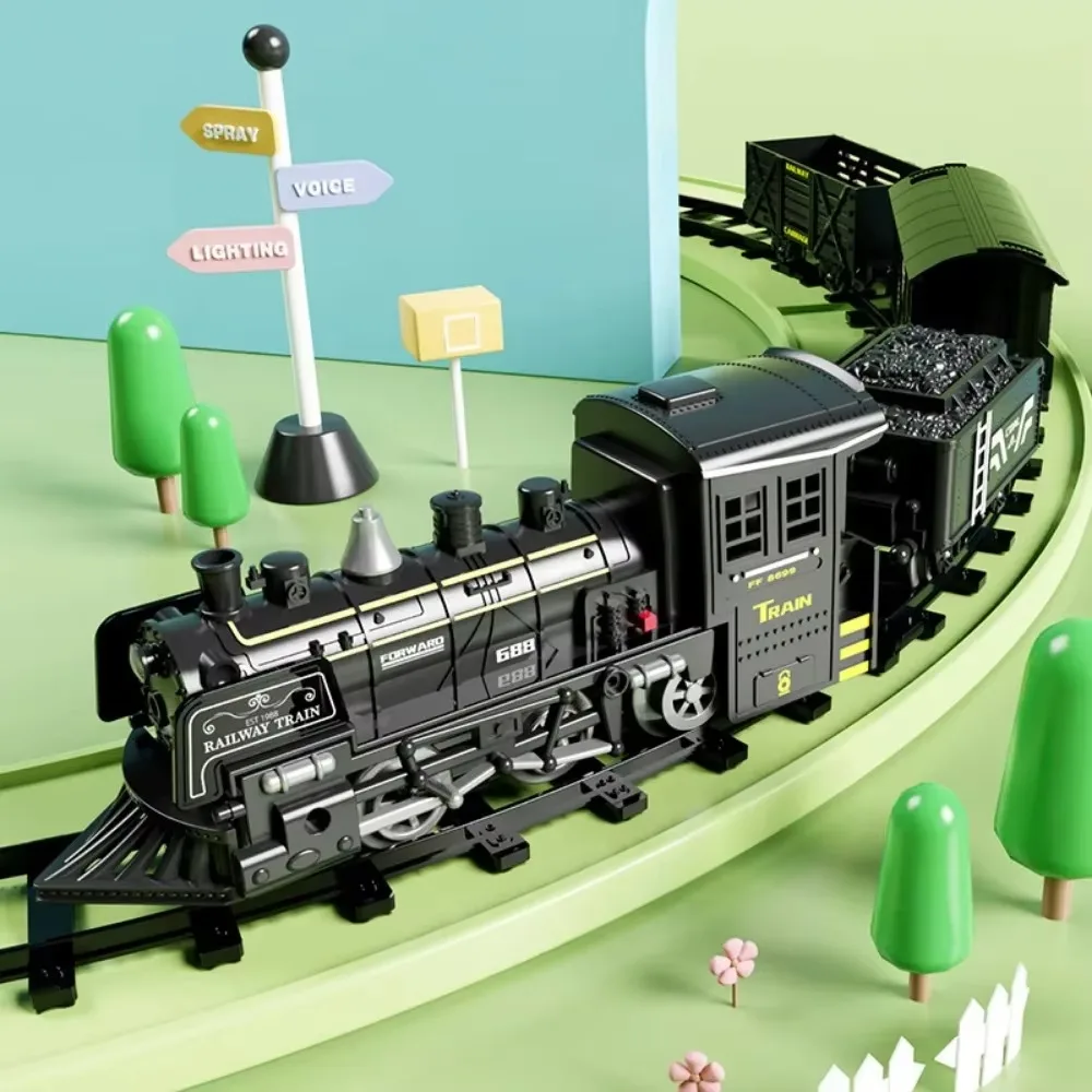 시뮬레이션 전기 증기 기차 모델 장난감, 클래식 철도, 스모크 트랙, 어린이 소년 장난감 선물