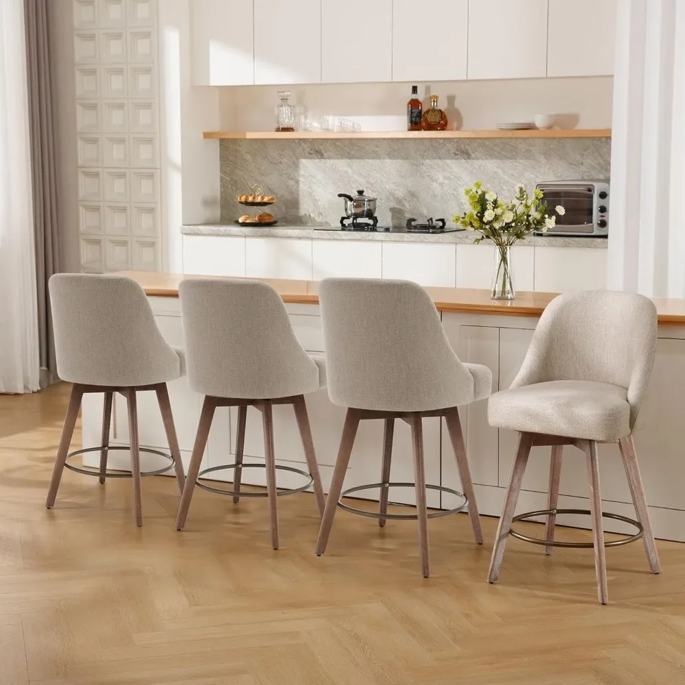 

Counter Height Bar Stools Set of 4, Modern Mid-Century Swivel Barstools with Backs and Wood Legs,
