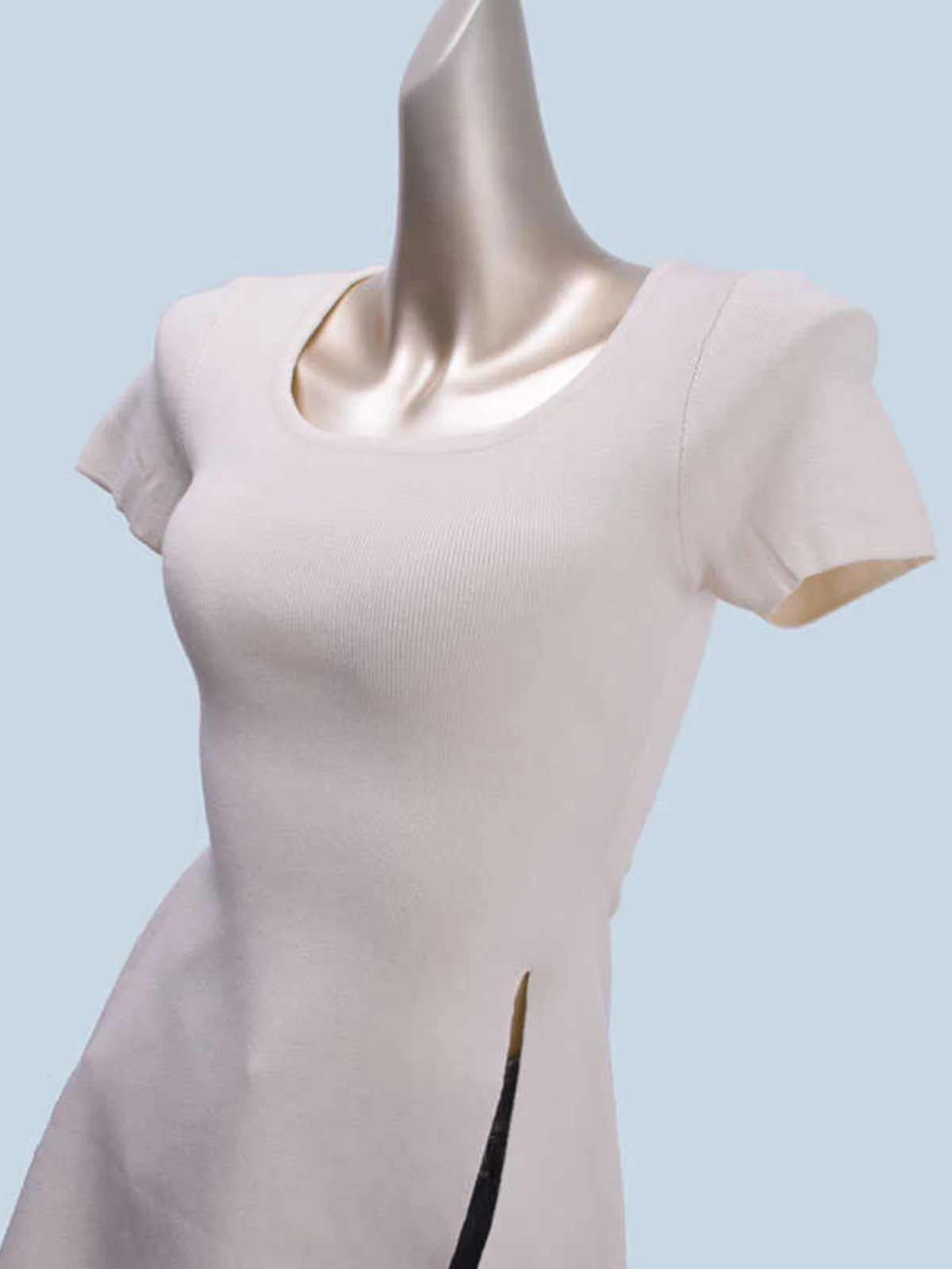 

Slim Fit Korean Sle U-Ne Knitted Top Women's Summer New Faion ort Sve Open Split Waist-Cinching Versatile ort Sl...