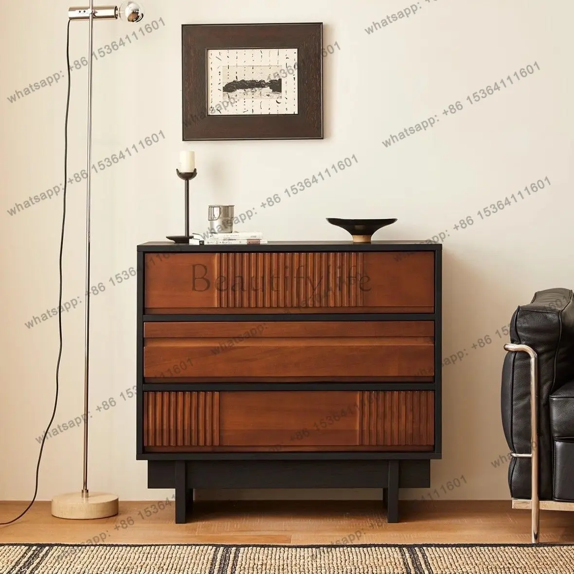 PJ  Retro Solid Wood Chest Of Drawers Medieval Bedroom Storage Locker